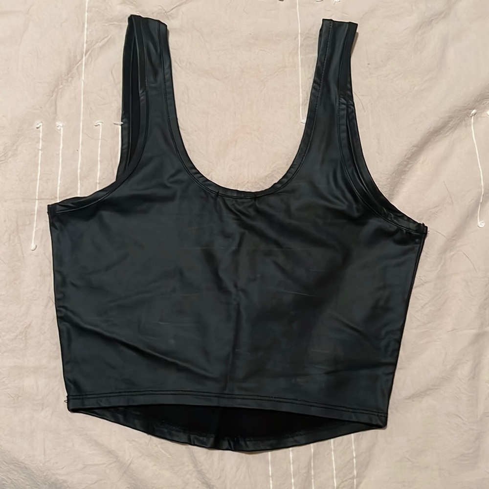Black faux leather crop top